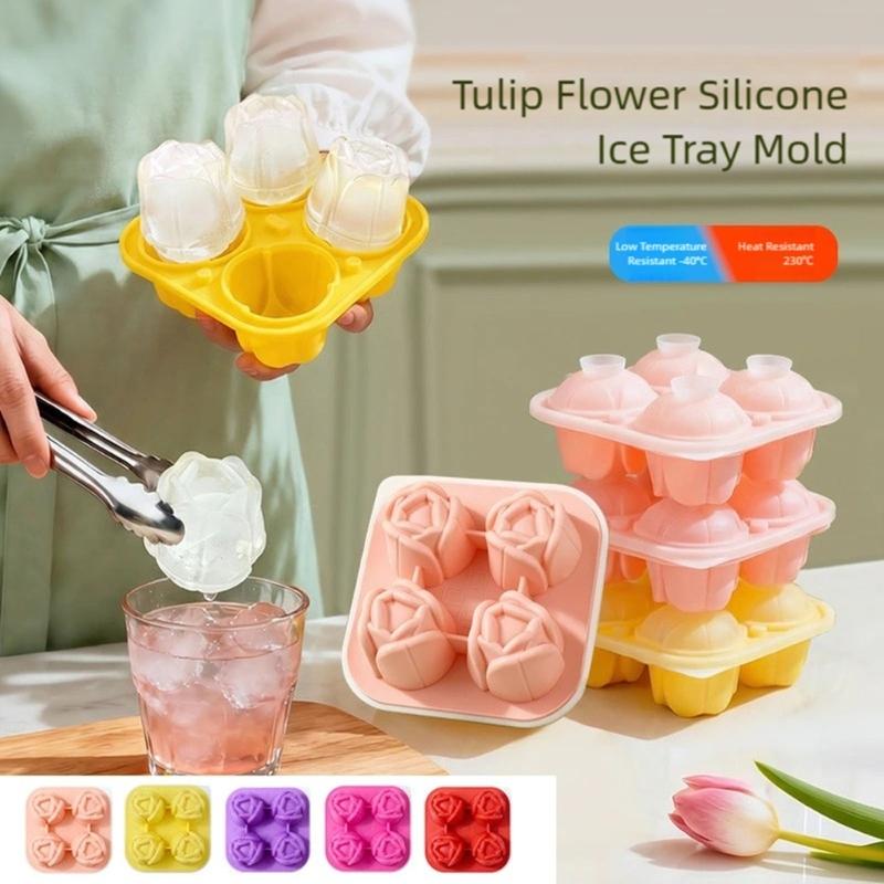 Multifunctional Silicones Molds for Ice Cubes with Tulips Flower Pattern for Home Parties and DIY Projects