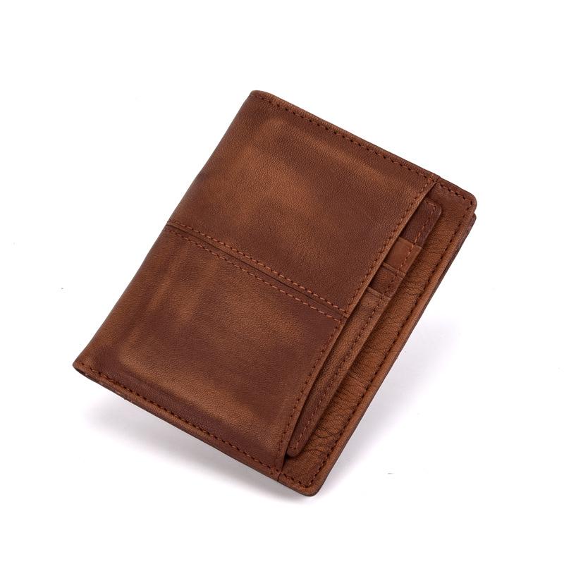 New Vegetable Tanned Leather Vintage Men's Wallet Anti-theft Brush Anti RFID Top Layer Cowhide Wallet Genuine Leather Used Wallet