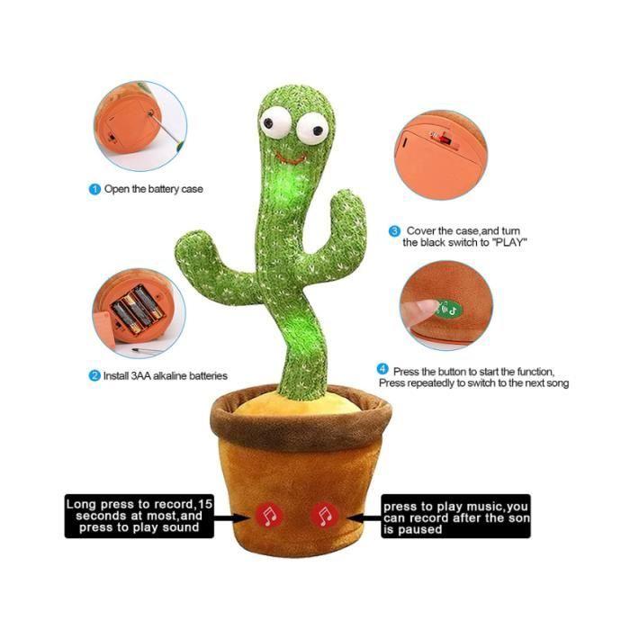 Jouet - Cactus Qui Danse - Enregistrement - Lumières - Sécurisé pour enfants - Intérieur
