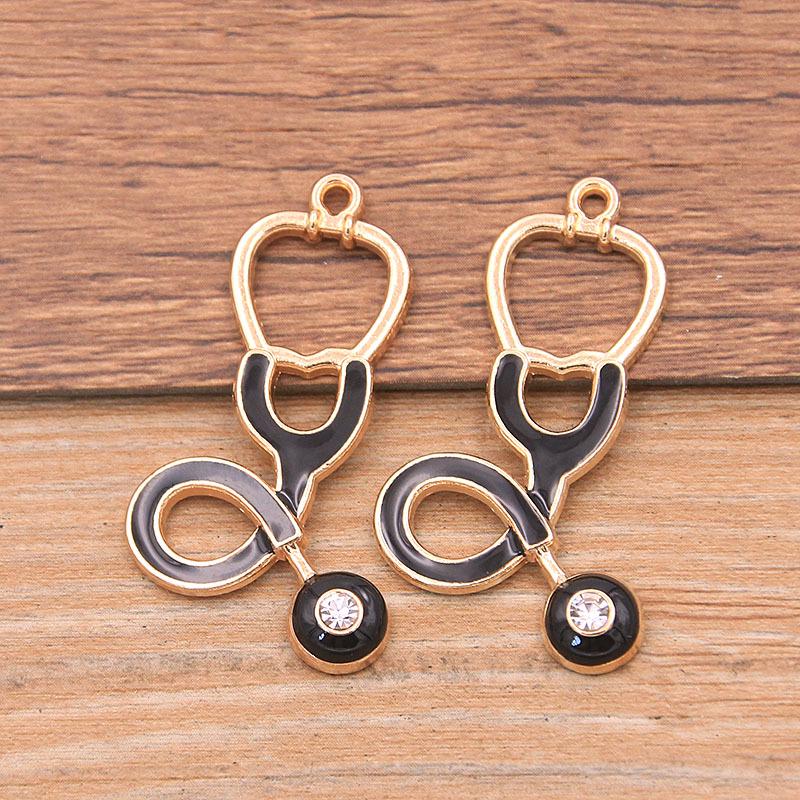 6 Style Medical Charm Jewelry: Drip Oil Stethoscope, Syringe, Heart Pendants in 2 Base Colors