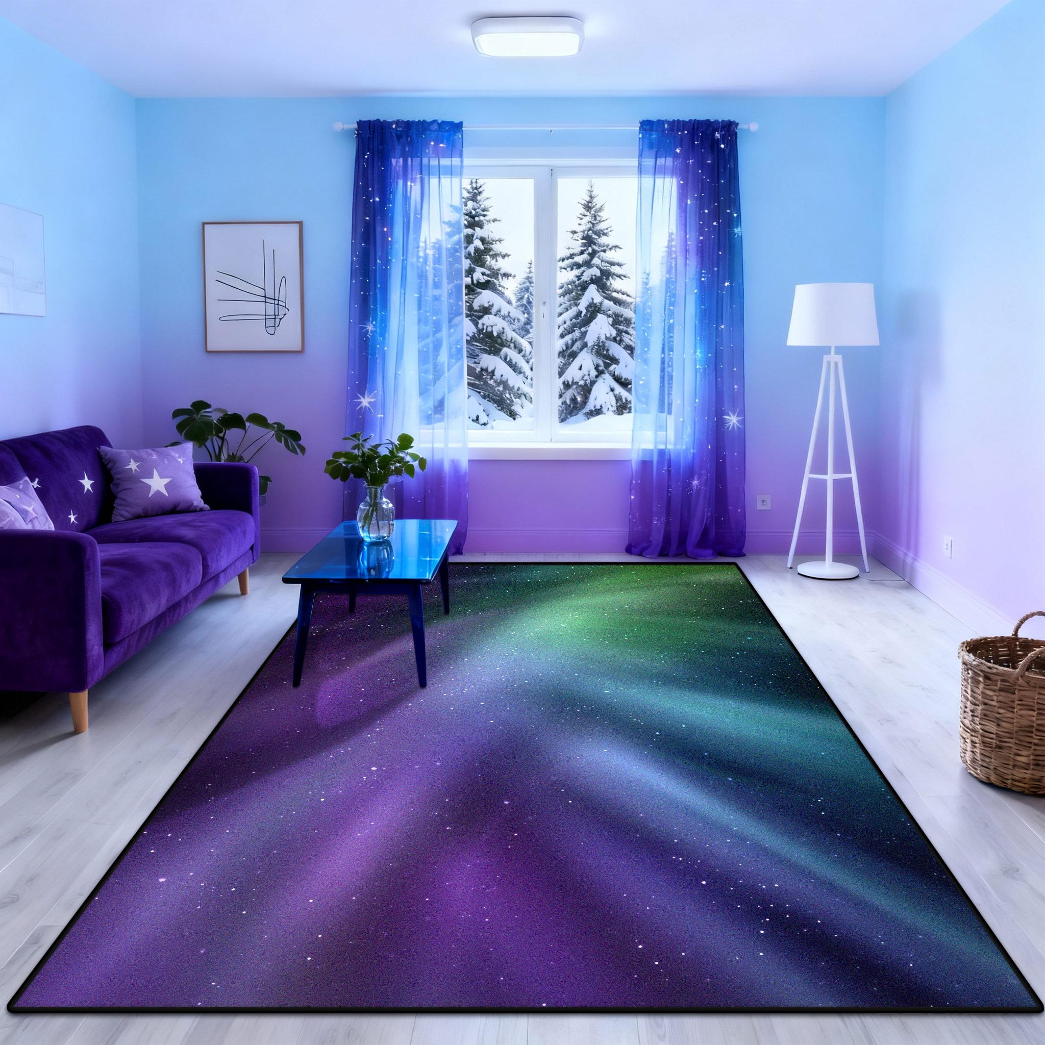

3D Aurora Starry Sky Purple Blue Carpet Rug for Home Living Room Bedroom Sofa Doormat Decor Kid Area Rug Non-slip Floor Mat 60x90cm