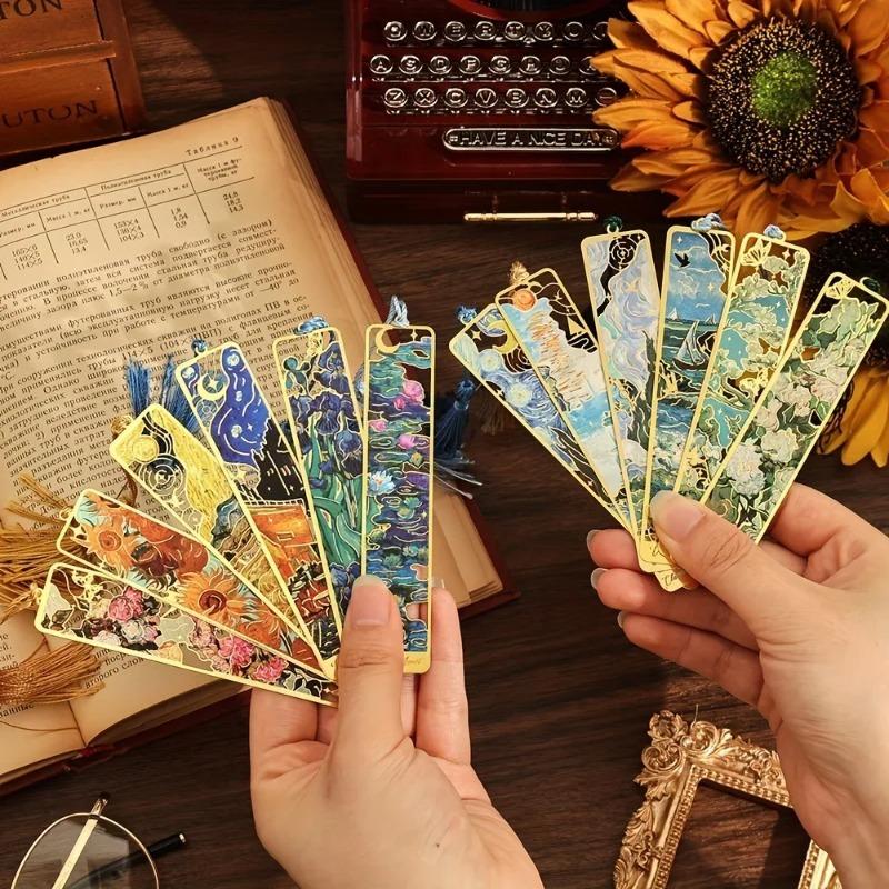 1pcs Oil Painting Metal Hollowed Out Bookmark Famous Painting Student Creative Commemorative Gift Tassel Bookmark