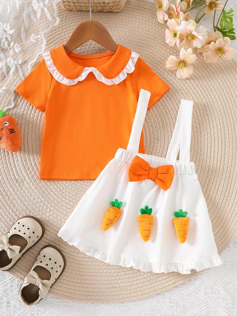 Baby Girls' Orange Top & Carrot Overall Skirt Set