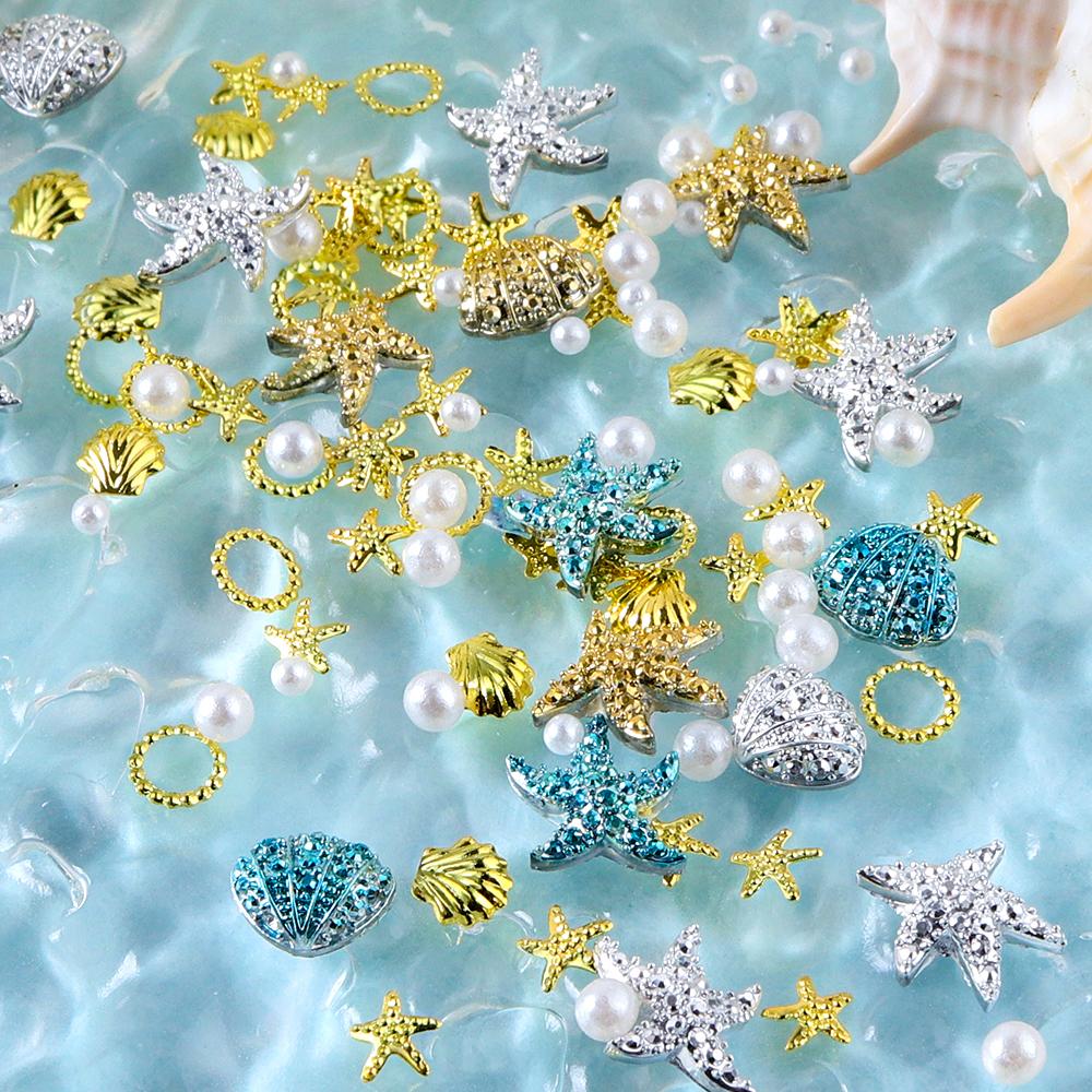 1 Bag Y2K Summer Ocean Theme Nail Charm Set with Shell Starfish, Pearl Accents for Nail Art Decorations DIY Manicure Design
