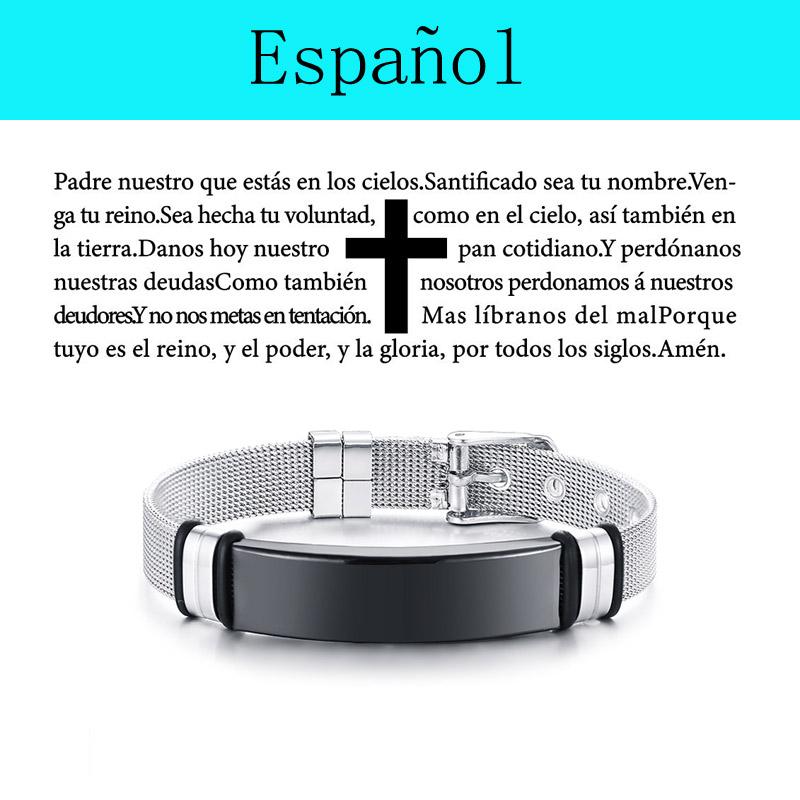 

Vnox Лазерный Христианский Браслет Крест Молитва Господня Мужской Русский Испанский Иврит Персонализированный Подарок