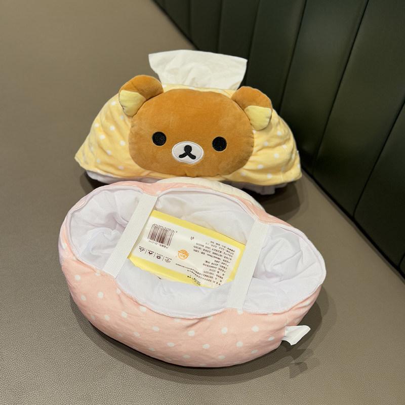 Rilakkuma Cartoon Plush Tissue Box Cute Polka Dot Soft Napkin Storage Holder For Living Room Bedroom Home Tabletop Family Use