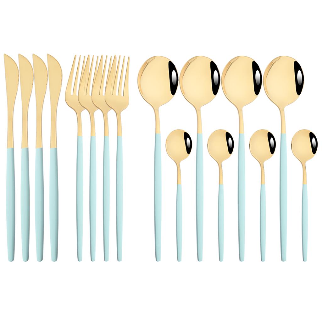 Luxury 16Pcs Black Silver Cutlery Set Knife Fork Tea Spoon Dinnerware Set Stainless Steel Flatware Western Kitchen Tableware Set