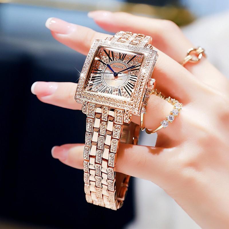 Fashion Full Diamond Square Roman Temperament Full Diamond Strap Diamond Inlaid Watch Women Personalized Watch Women