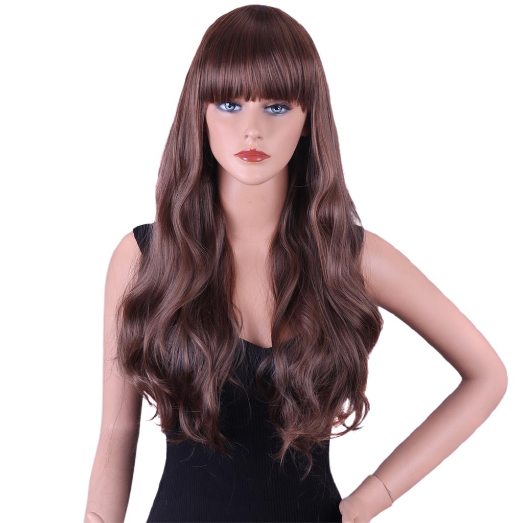 26 Inch Long Curly Full Wigs with Bangs Natural Looking Breathable Wigs for Photography Stage Movie Hair