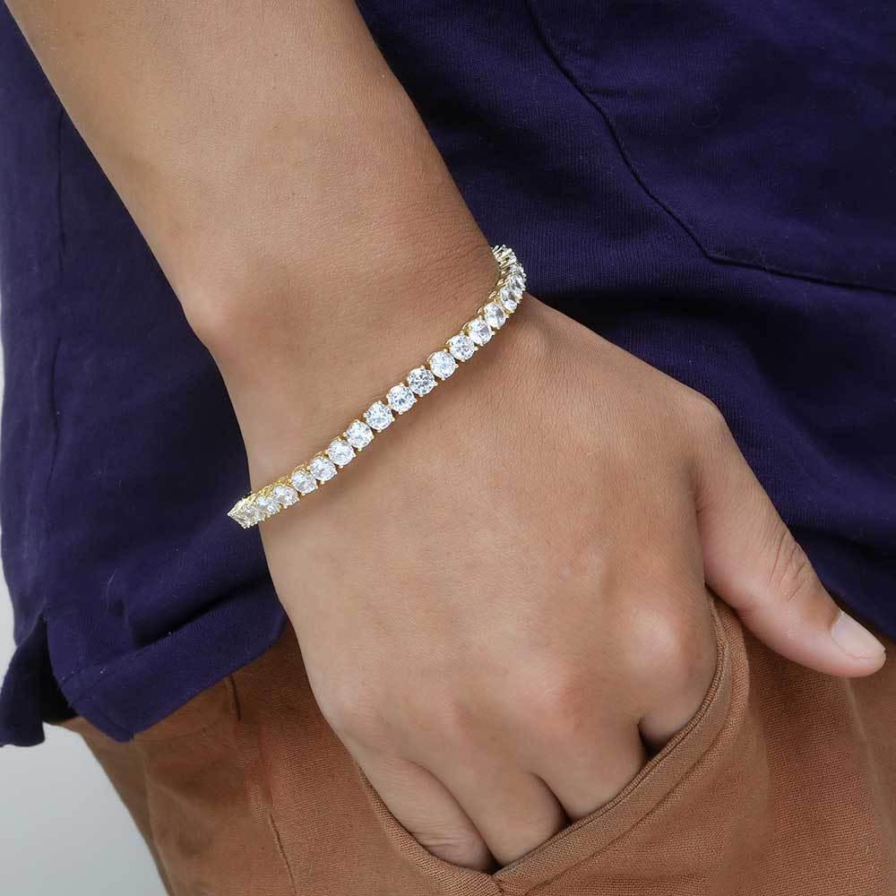 Trendy 18K zlatem pozlacený tenisový náramek se zirkony pro muže – Hip-hopový styl