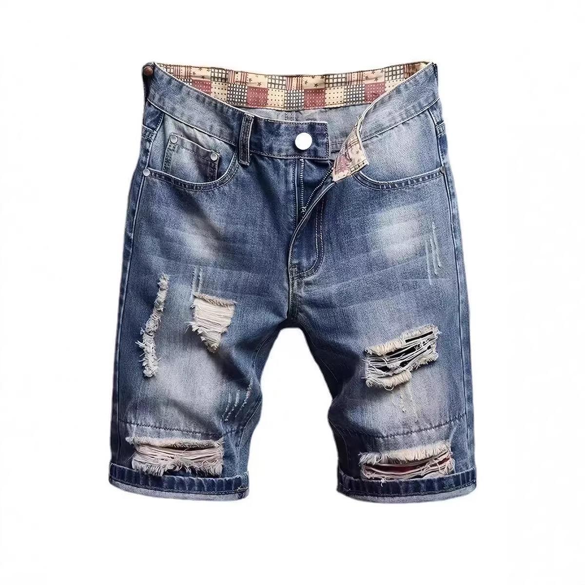 2026 Men s Distressed Ripped Denim Shorts - Trendy Loose-Fit Streetwear Medium