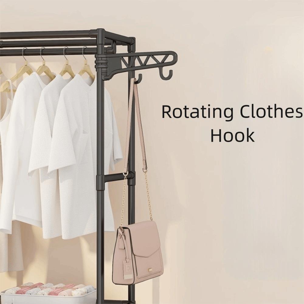 Household Coat Stand Double-Row Floor Hanger Durable Storage Wardrobe Bedroom Floor