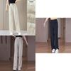 Summer Ice Silk Straight Leg Pants For Women With High Waist And Pocket Detailing