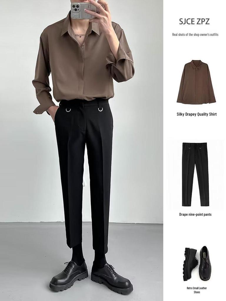 Men's Summer 2025 Lightly Mature Loose Fit Non-Iron Long Sleeve Shirt