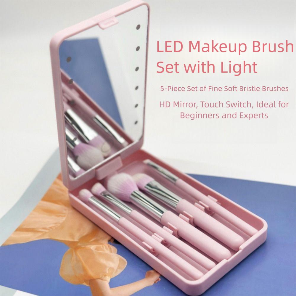 Rotatable Mirror Travel Makeup Brush with Light LED Lights Makeup Brush Box  Daily Use