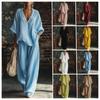 Damen V-Ausschnitt Kurzarm Locker sitzend Zweiteiliges Set Lässig Weite Hosen Outfit Mehrere Farben