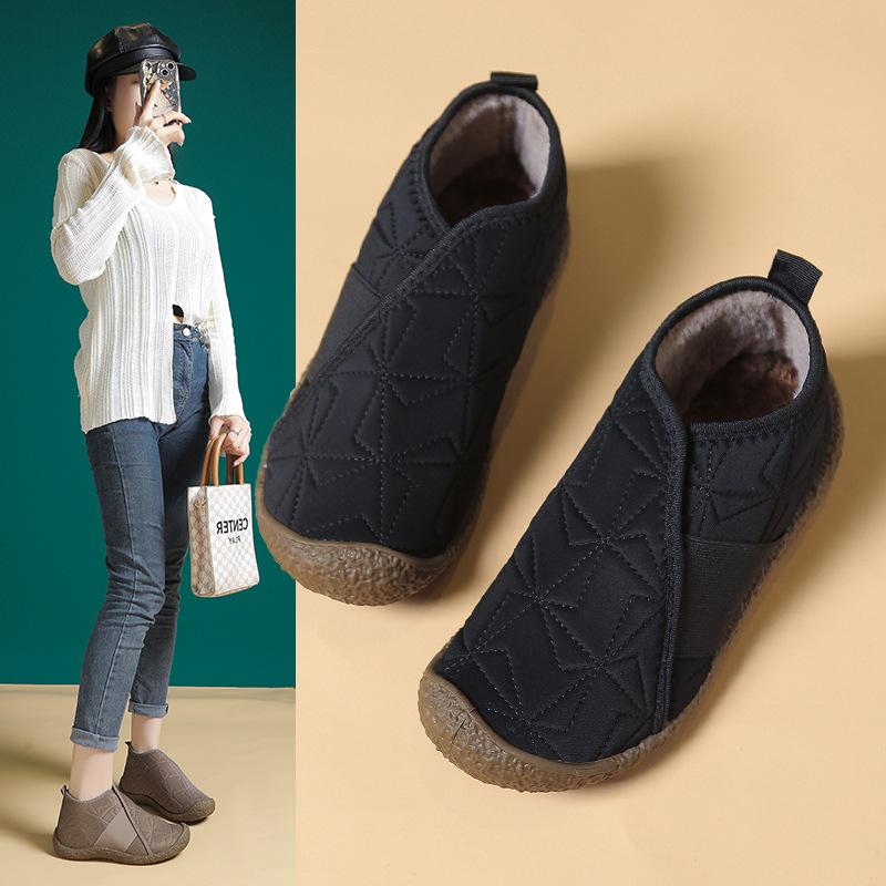 Mao Mao Schuhe Damen Wintermode 2025 neu vielseitig Samt warm Baumwollschuhe große Größe Damenschuhe Schwangere flache Beanie-Schuhe