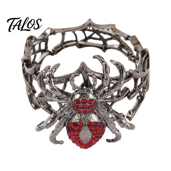 Cool Rock Soul Wristband Vintage Rhinestone Spider Bracelet, Gothic Punk Adjustable Stretch Bangle Unique Gift for Her Men Women, Mysterious Halloween