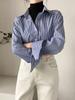 Casual Striped Shirt for Women Long-sleeved Loose Professional Shirt Blue Cardigan Tops Female Clothing Autumn