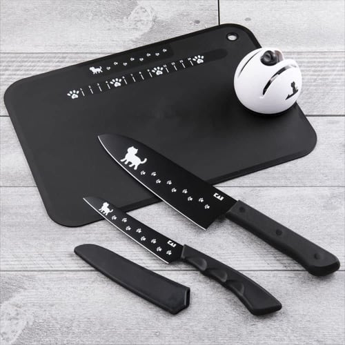 Kai Nyammy Knife, Cutting Board, Sharpener, Living Alone, 4-piece Set