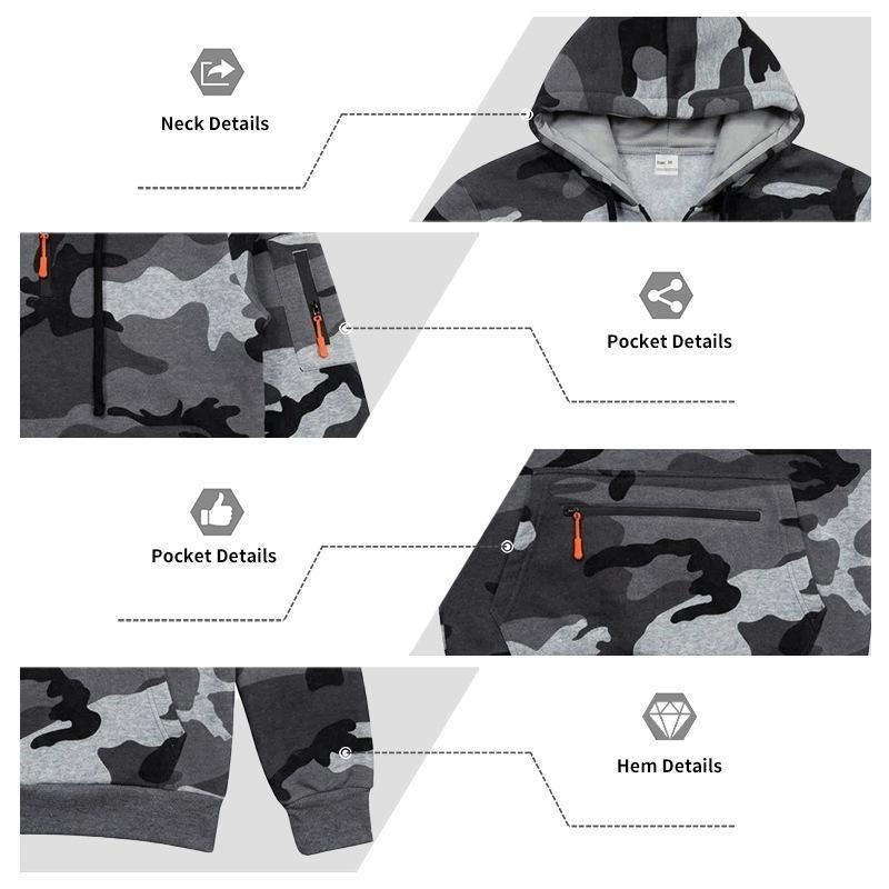 Men S Outdoor Casual Camo Fleece Half Zip Hooded Long Sleeve Sweatshirt