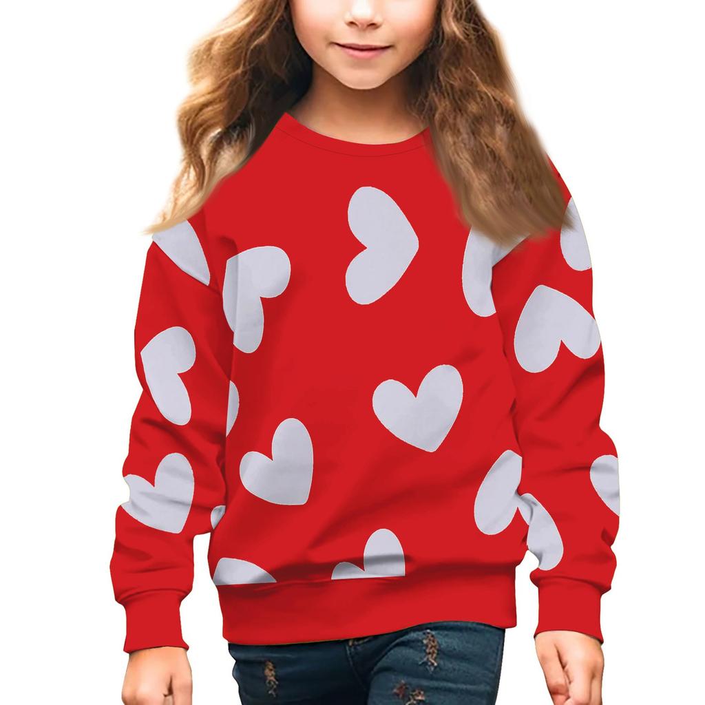 Girls Round Neck Pullovers For Kids Valentine's Day Printed Tops