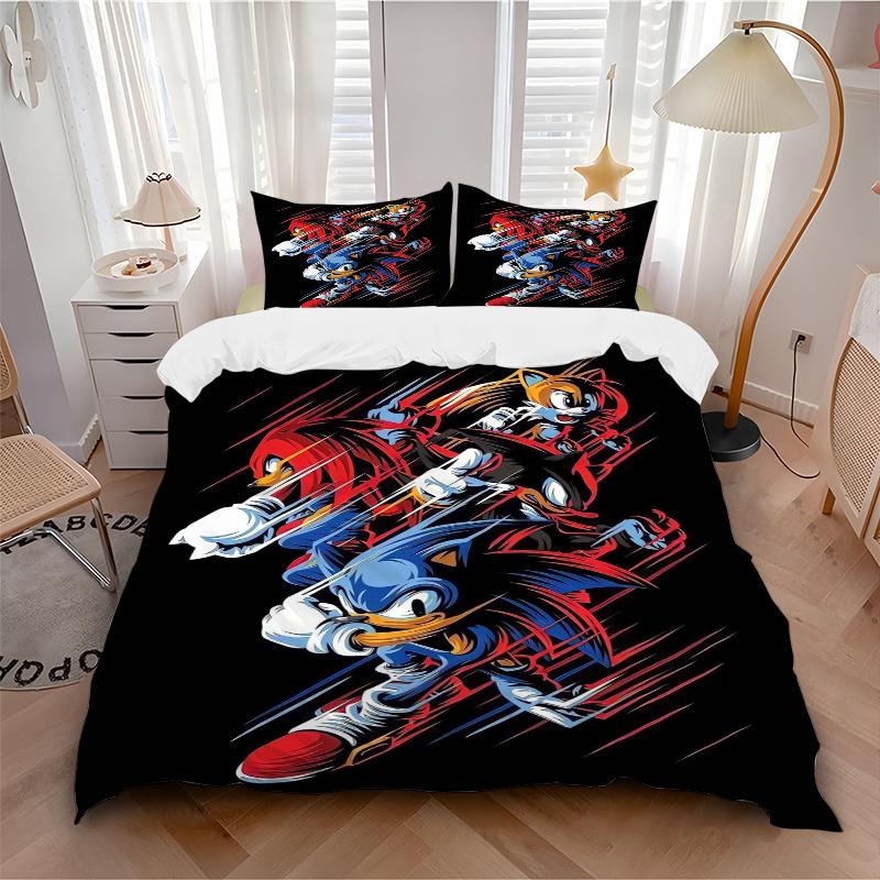 3pcs Sonic Tails and Knuckles Bedding Set Includes Quilt Cover and Pillowcases, Suitable for All Seasons H083
