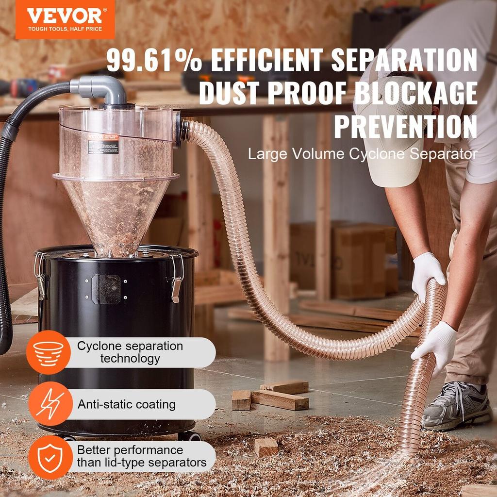 Cyclone Dust Separator Vacuum Cleaner Separator 4" for 18.9-37.85L Tank