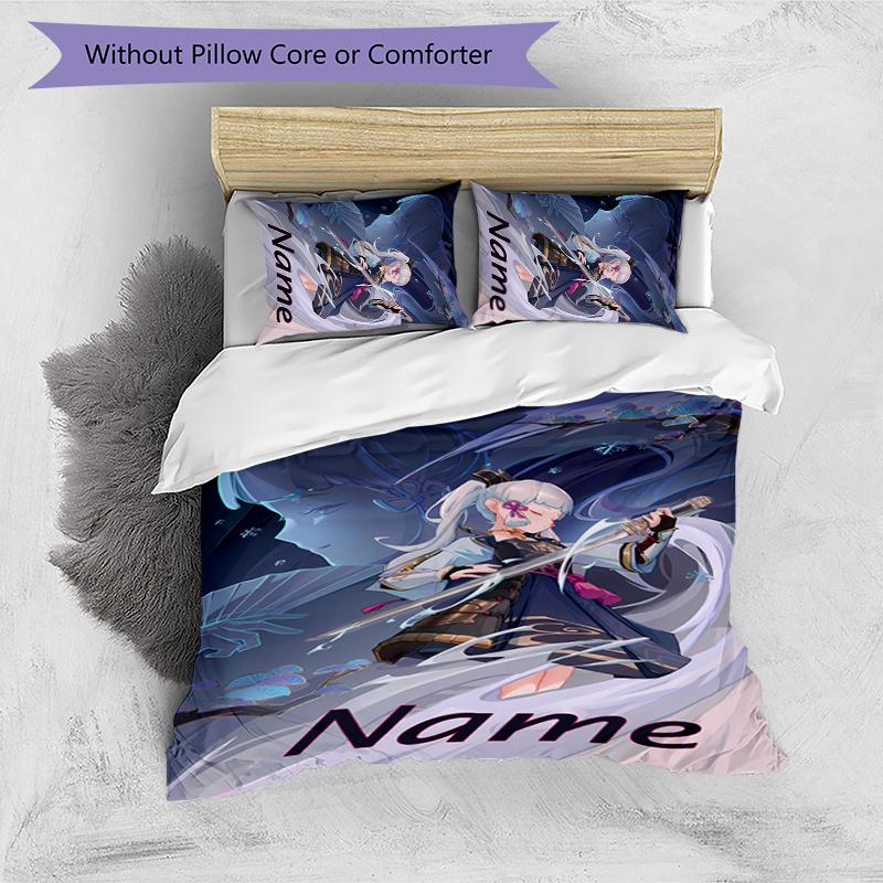 3pcs Custom Name Cartoon Genshin Impact Ayaka Kamisato Bedding Set Duvet Cover Closure Includes 1 Duvet Cover & 2 Pillowcases for All Seasons Bedroom