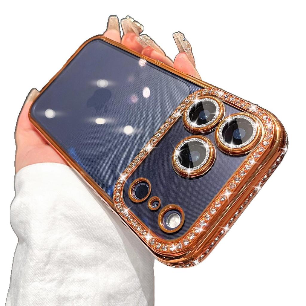 Electroplated Rhinestone Phone Case for iPhone 18 Pro Max with Apple 16 Lens Film, Transparent, Anti-drop, Soft Protective Cover.