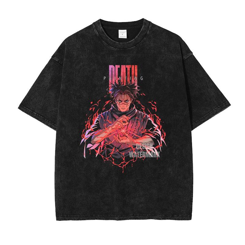 Anime Jujutsu Kaisen Gojo Satoru Geto Suguru Printed Tshirt Men Vintage Washed T-shirts Manga Tee Harajuku Male Cotton T Shirt