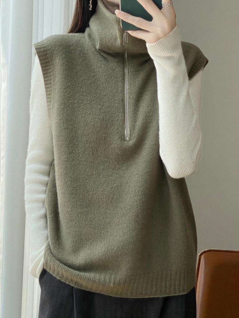 Women's 100% Pure Wool Double-Layer Vest, Seamless Knit for Autumn/Winter, Perfect for Layering