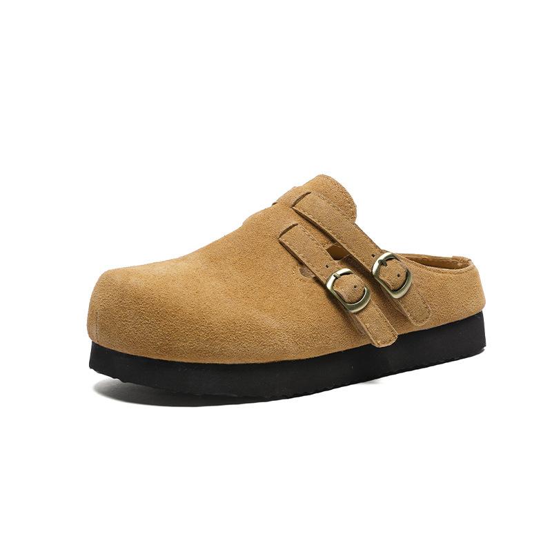 

Пряжка с круглой головкой, женская летняя новинка из кожи, удобная и дышащая, легкая и на толстой подошве, для улицы, с закрытым носком и полушлепанцы. 40 малиновый