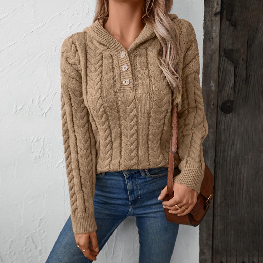 

Женский свитер с капюшоном, свободный свитер на осень и зиму, однотонный вязаный свитер с переплетением для женщин XL хаки