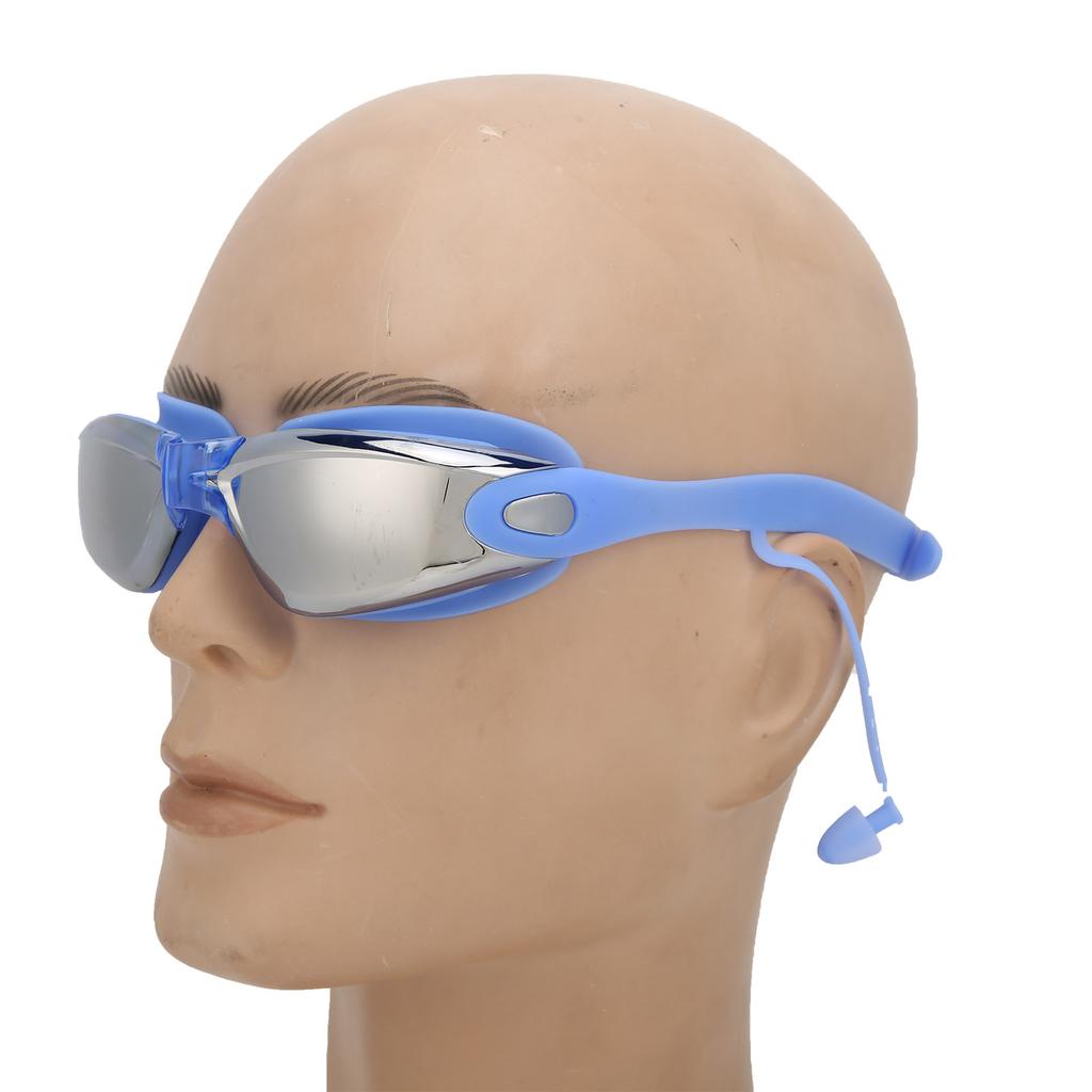 Waterproof Anti Fog Swimming Goggles Electroplating AntiUV Glasses with Earplug for Adult(Blue )