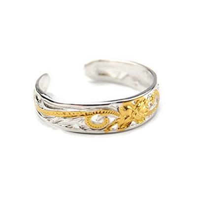 [BreezyIsland] Hawaiian Jewelry Hawaiian Scroll Toe Ring with Gold Tone Openwork, 6mm Wide