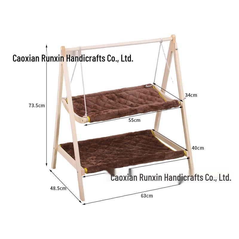 

Cat Double-Layer Hammock Bed - Solid Wood Cradle & Swing House коричневый