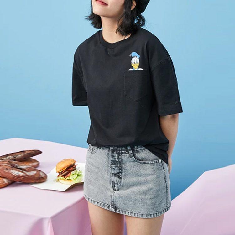 Li Ning X Disney Drop Shoulder Sleeve T Shirt Women's Black AHSR540-3