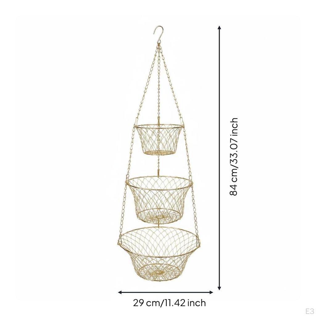 3Tier Hanging Fruit Basket Space Saving Wire for Living Room, Kitchen Boxed