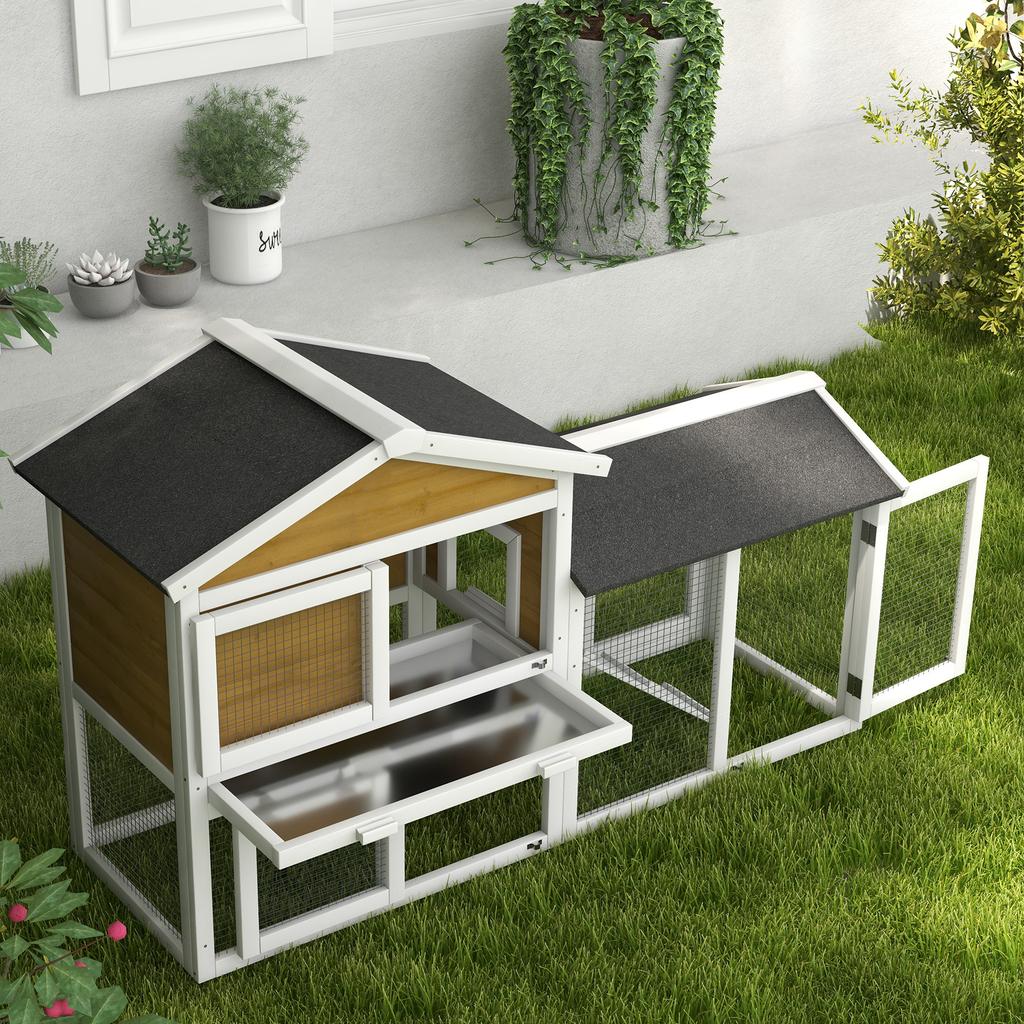 Garenne en bois pour lapins à 2 étages avec rampe et portes, 147x54x84 cm, Jaune