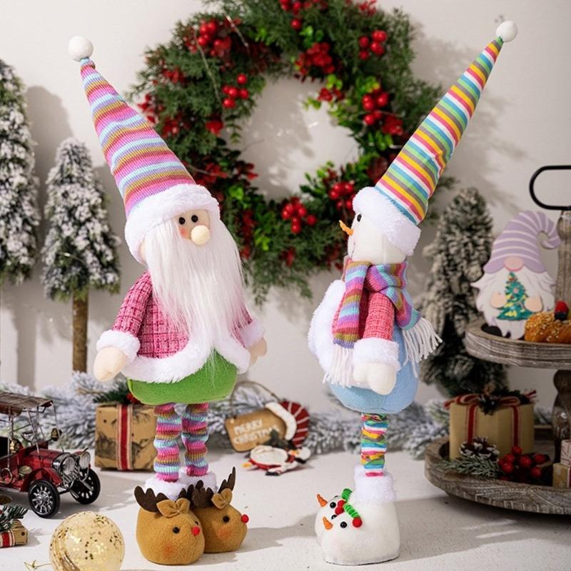 Festival Telescopic Christmas Doll with Extendable Legs Santa/Snowman Figure for Home Display Yuletide Table Decoration