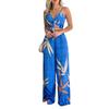 Summer Women's Faux Hemp Casual Suit V-Neck Short Vest High Waist Printed Wide Leg Pants Suit