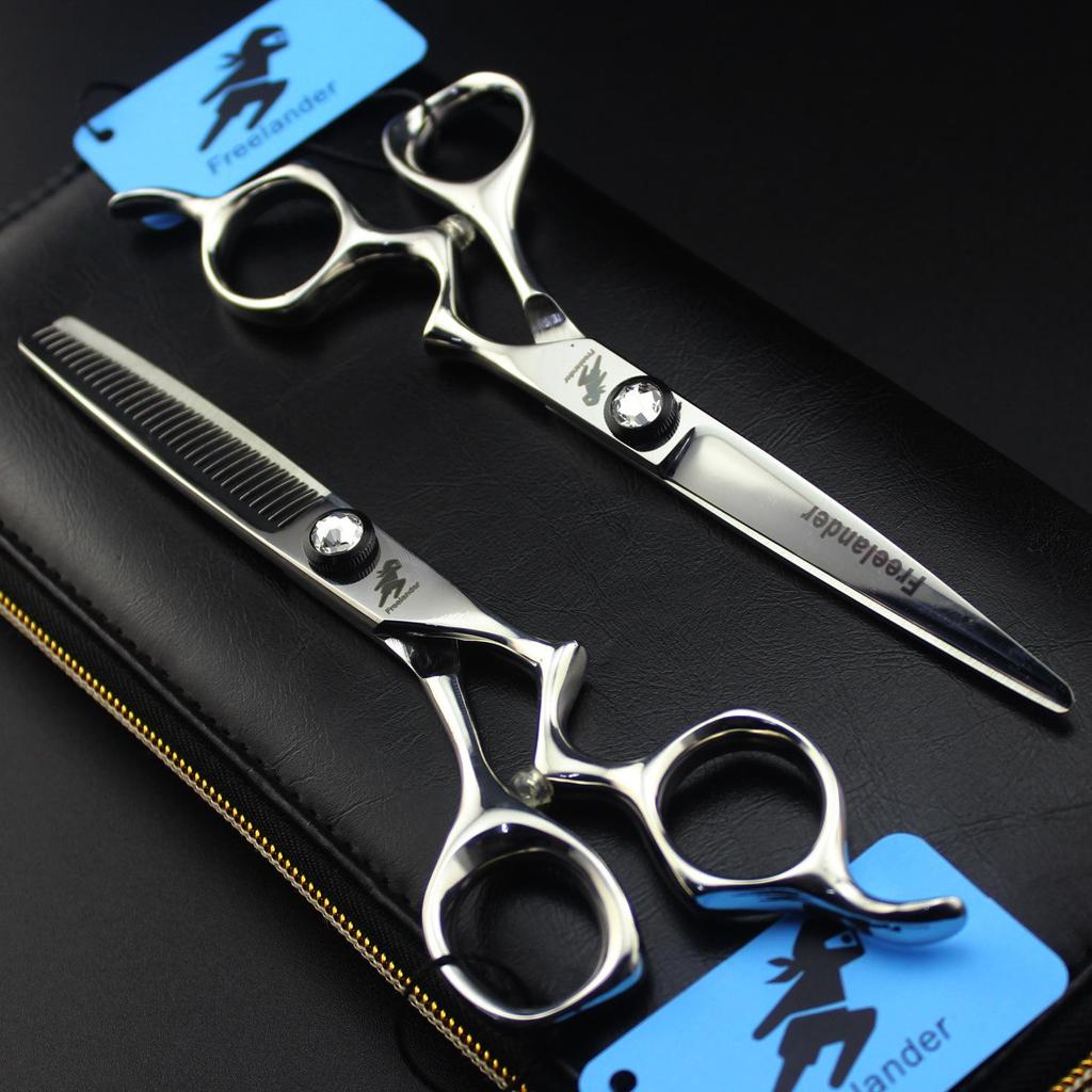 6.0" Curved Handle Hairdressing Scissors - Bright Large Barber Shears, Straight & Thinning Shears for Bangs