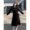 High-end Long Fleece Sweater Dress for Women's Autumn and Winter Large Size Fat Mm Thin Black Temperament with Bottom Skirt