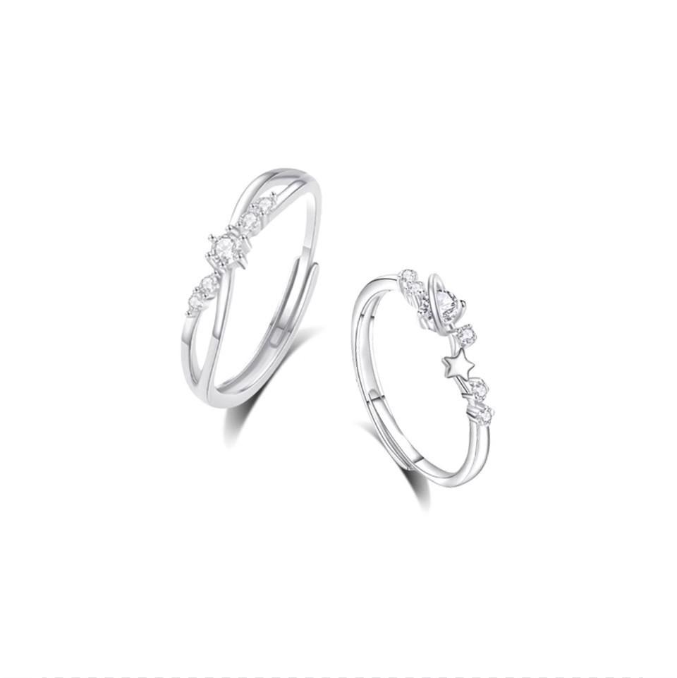 [Planet Travel Cross Diamond Ring Fashion Couple Rings Light Luxury Zircon Band Open Adjustable]