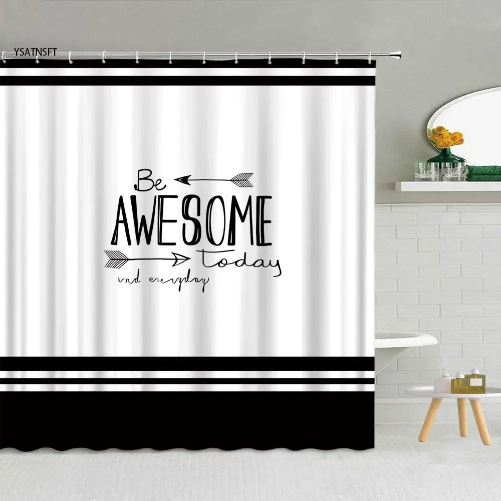 VIKAMA Simple Black and White Style Shower Curtain for Bathroom, Waterproof Partition Curtain for the Bathroom, Home Decoration