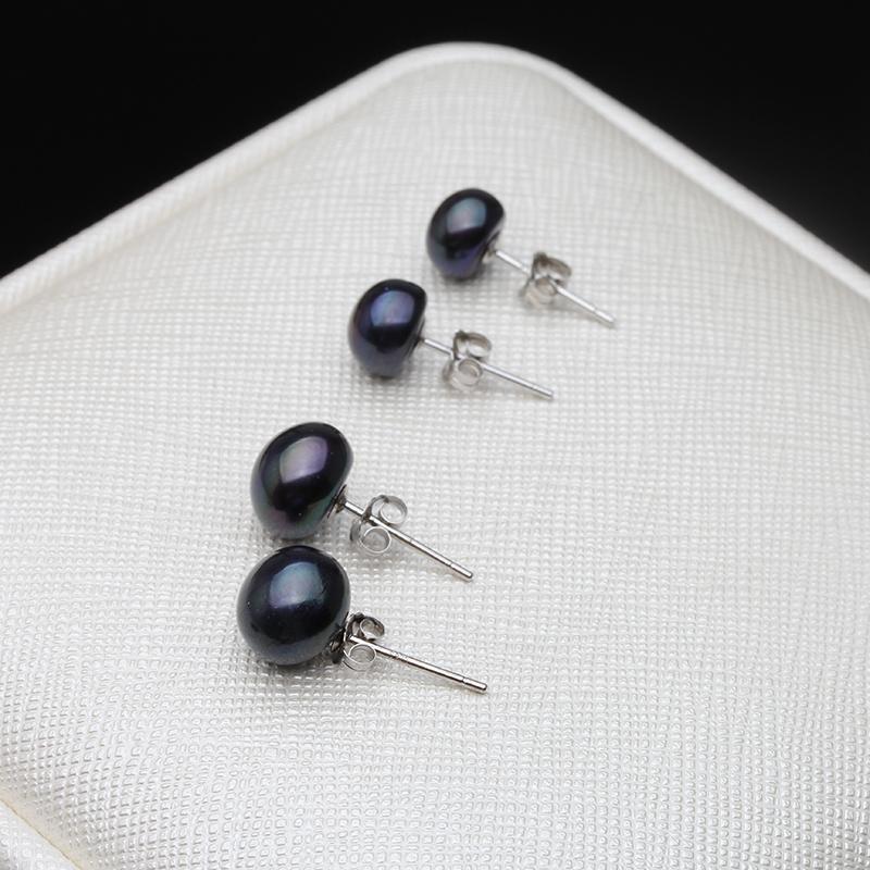 Real 925 Silver Pearl Stud Earrings For Women,Natural Freshwater Black Pearl Earrings Leveback Wife Mother Birthday Gift