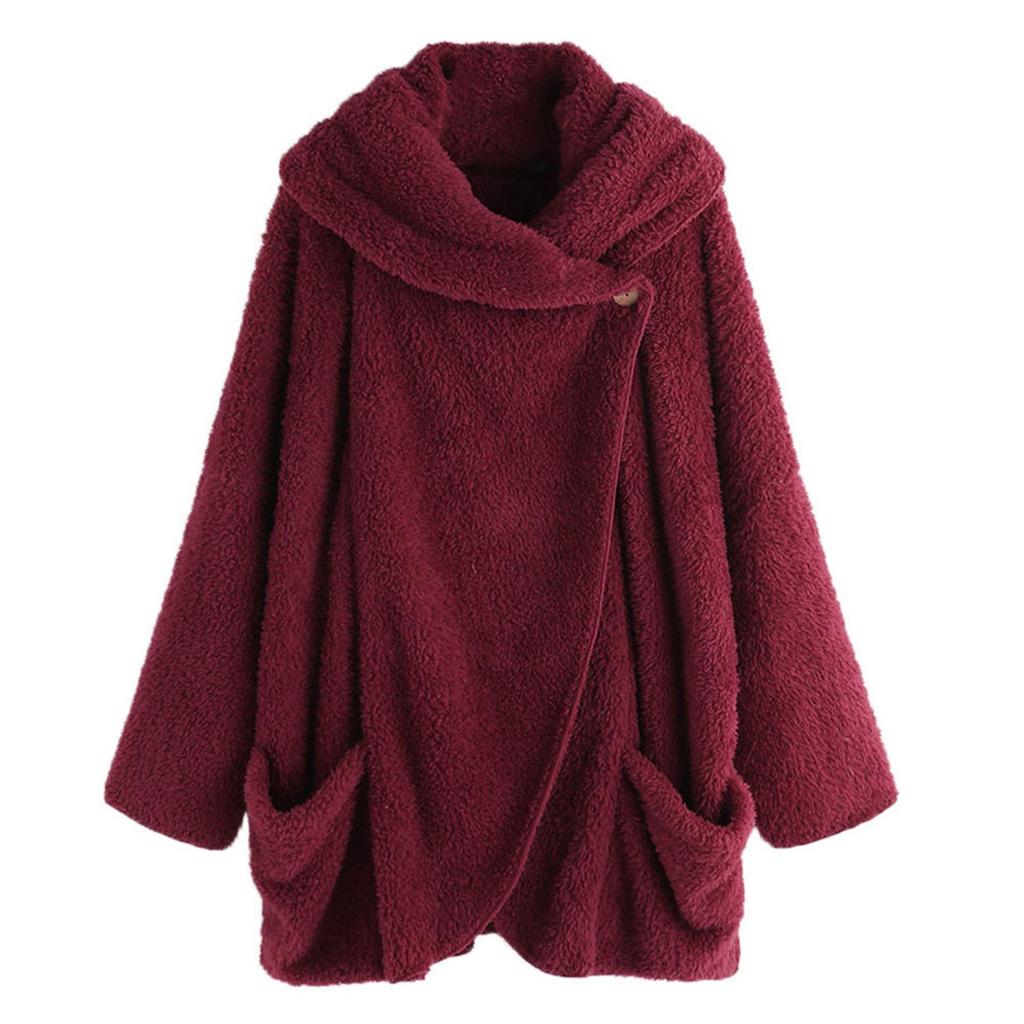 Women's Fashion Solid Color Casual Loose-fitting Fleece Collared  Sleeve Cardigan Jacket