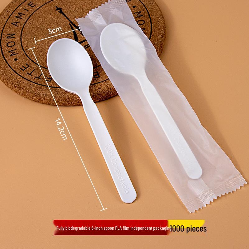 Disposable Biodegradable PLA Cutlery Set: Knife, Fork, Spoon with Long Handle and Thick Design