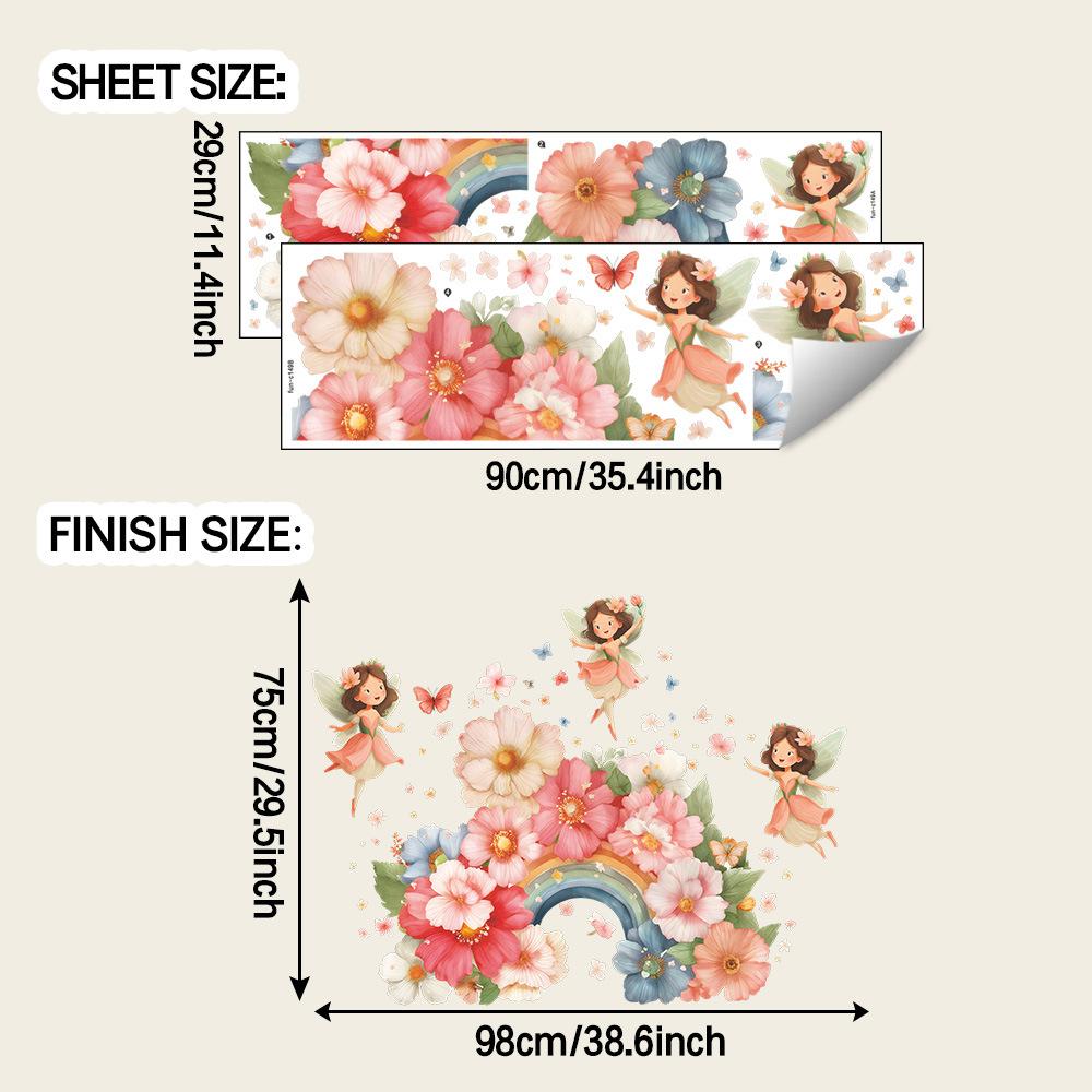 

Cartoon Flower Rainbow and Butterfly Fairy Bedroom Home Background Wall Decoration Stickers